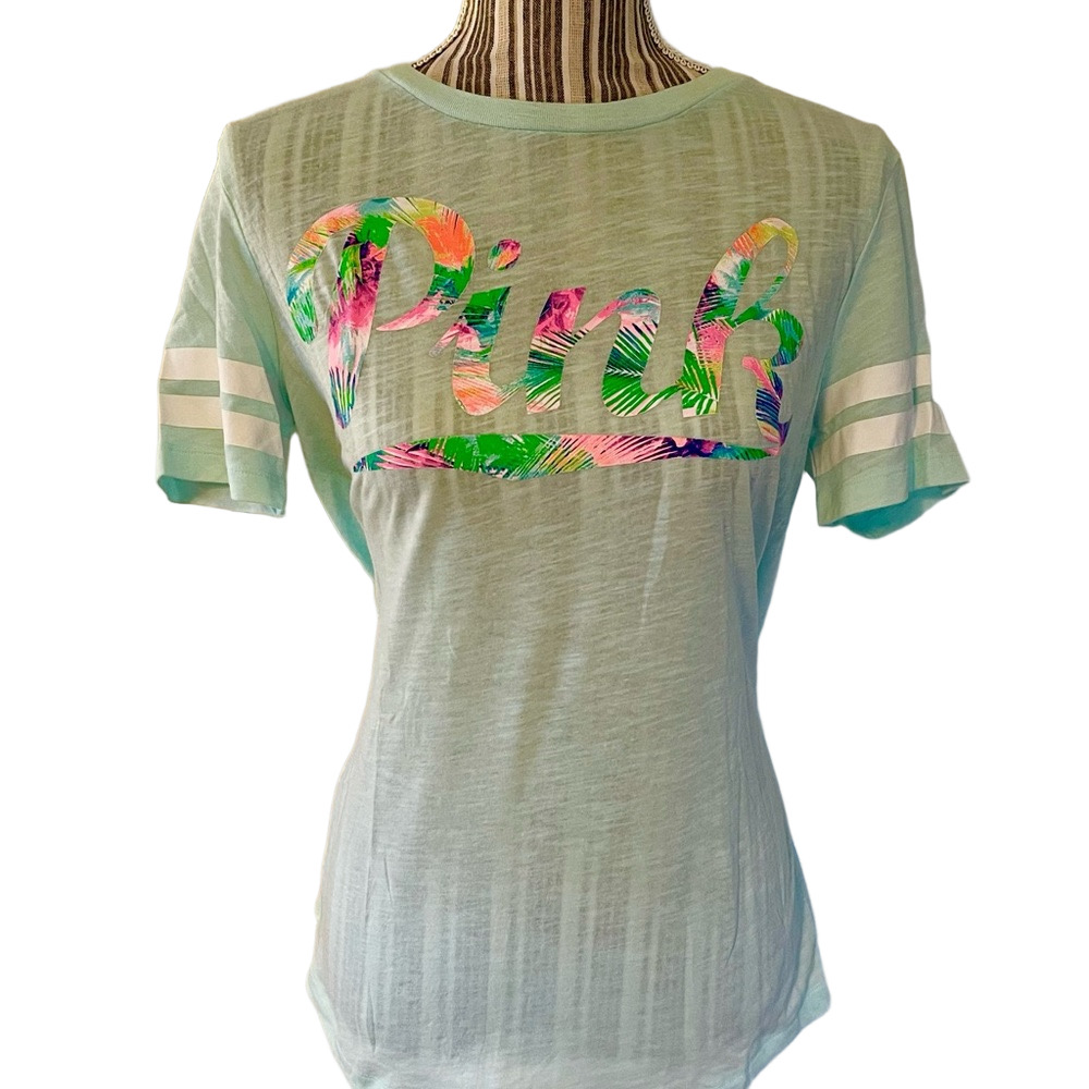 PINK Victoria Secret pale green logo Tee Shirt size small